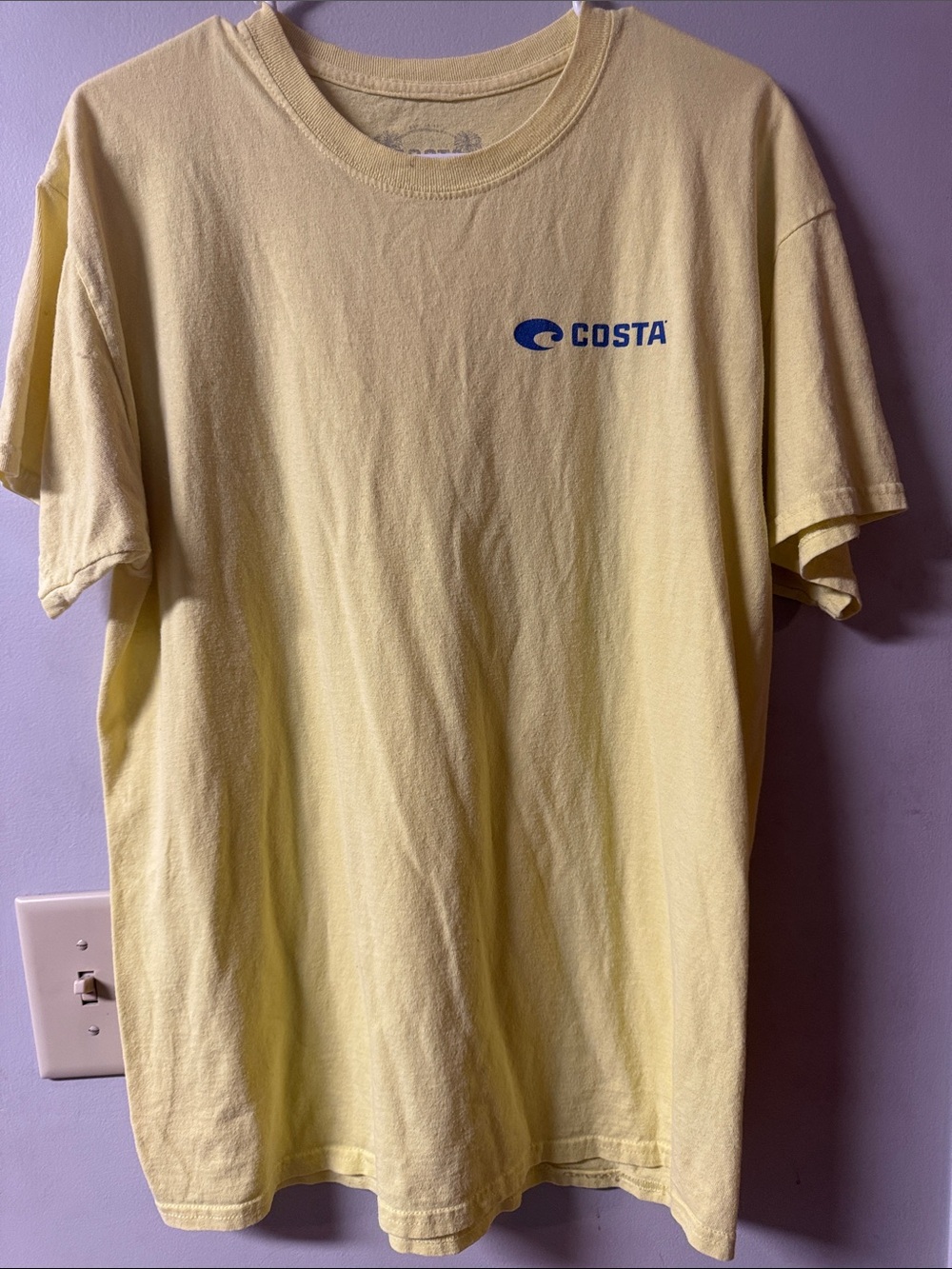 Costa Pale Yellow Short Sleeve Crew Tee with Blue Logo